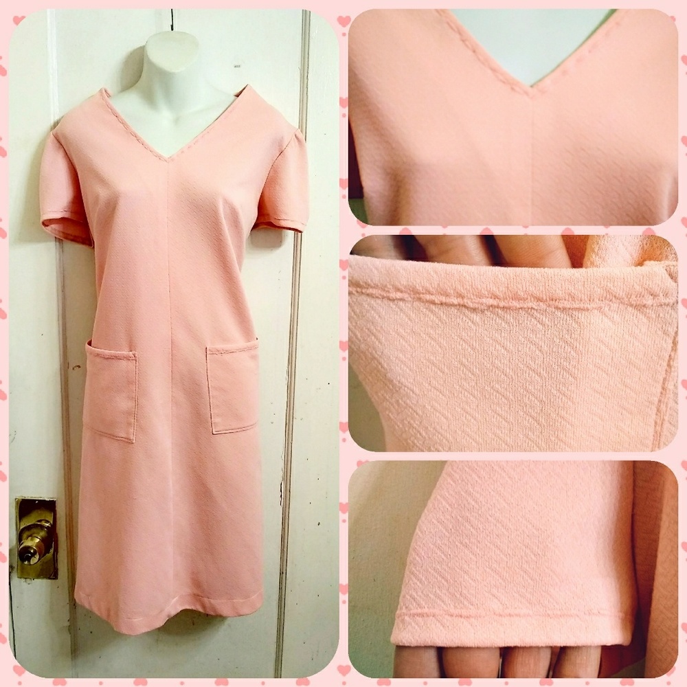 VTG 60s Pink Mod Textured Dress Plus Size 16